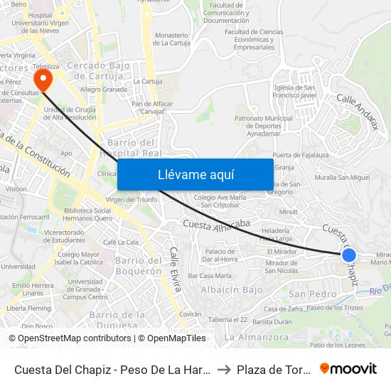 Cuesta Del Chapiz - Peso De La Harina to Plaza de Toros map