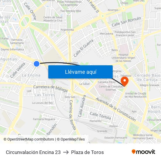 Circunvalación Encina 23 to Plaza de Toros map