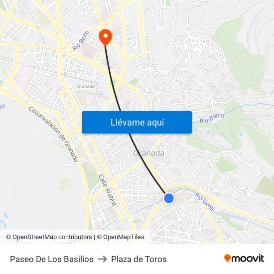 Paseo De Los Basilios to Plaza de Toros map