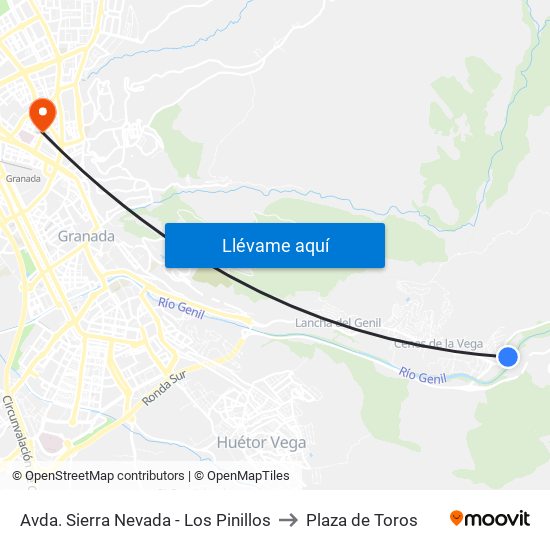 Avda.  Sierra Nevada - Los Pinillos to Plaza de Toros map