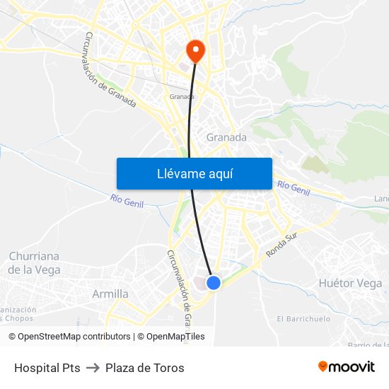 Hospital Pts to Plaza de Toros map