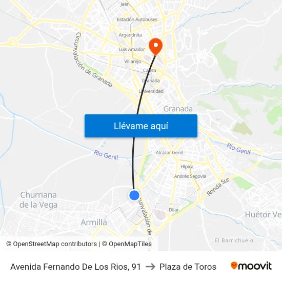Avenida Fernando De Los Rios, 91 to Plaza de Toros map
