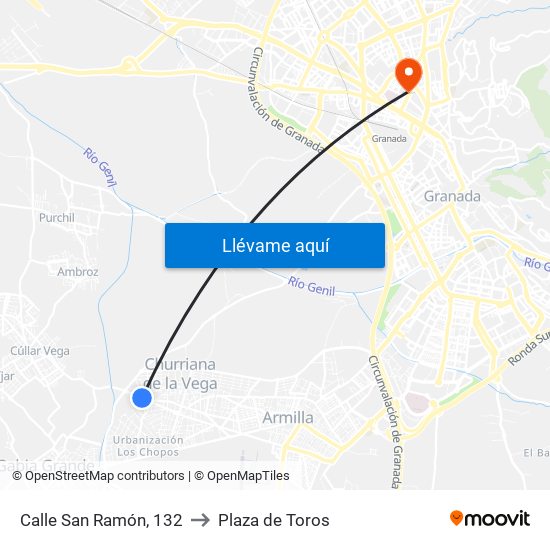 Calle San Ramón, 132 to Plaza de Toros map