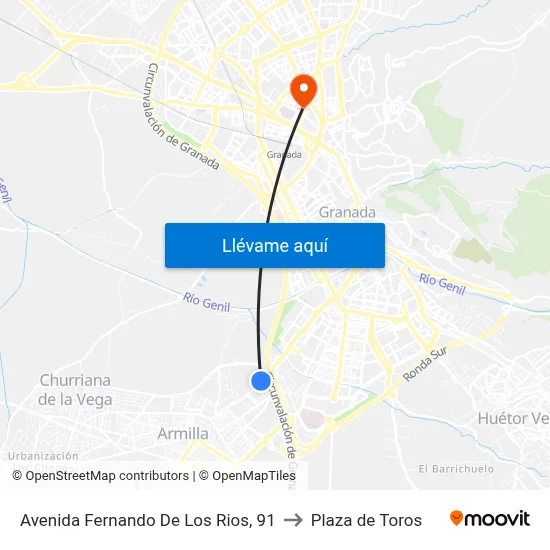 Avenida Fernando De Los Rios, 91 to Plaza de Toros map