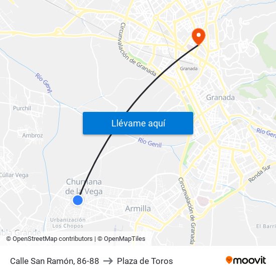 Calle San Ramón, 86-88 to Plaza de Toros map