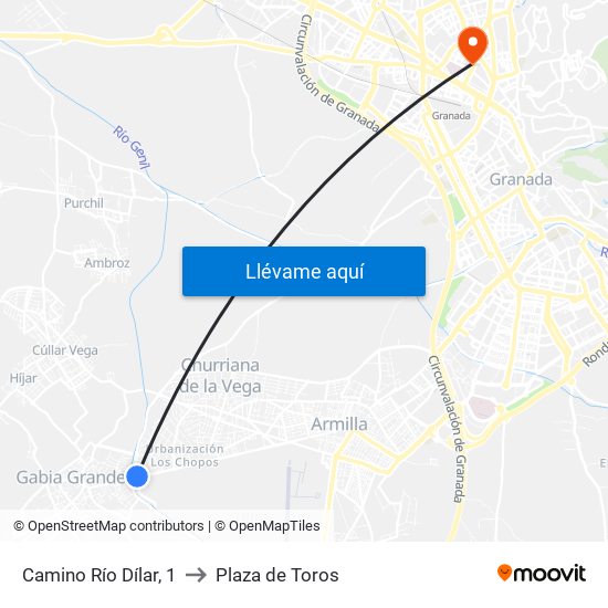 Camino Río Dílar, 1 to Plaza de Toros map