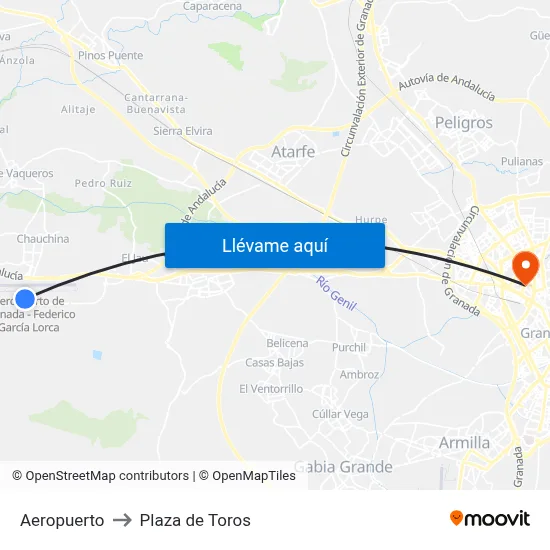 Aeropuerto to Plaza de Toros map