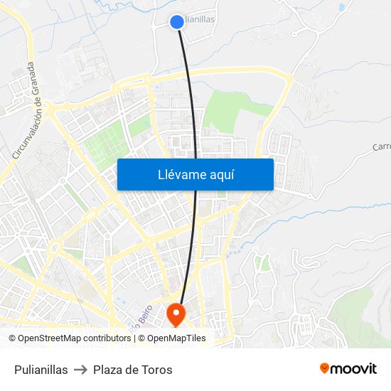 Pulianillas to Plaza de Toros map