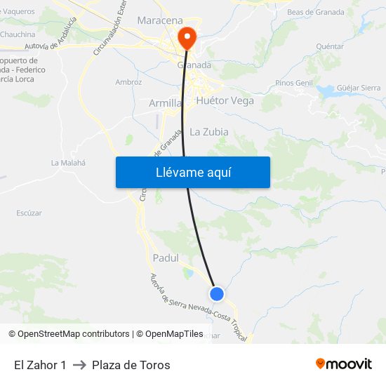 El Zahor 1 to Plaza de Toros map