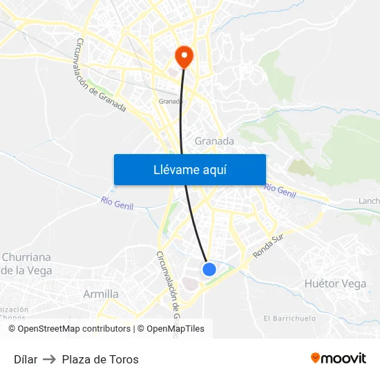Dílar to Plaza de Toros map
