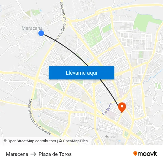 Maracena to Plaza de Toros map