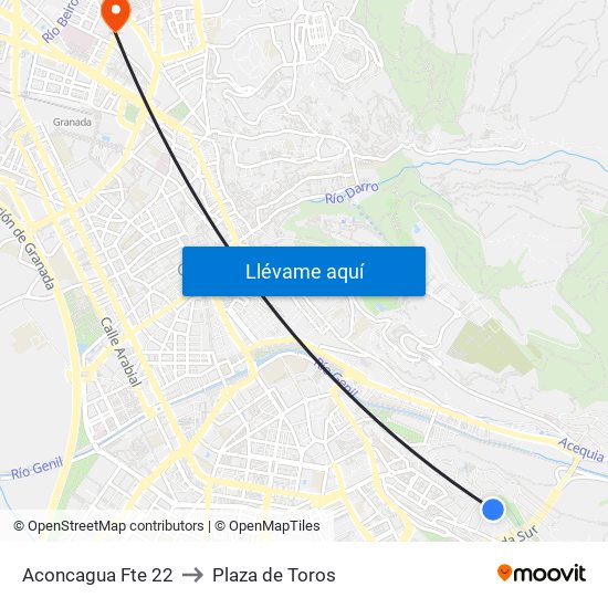 Aconcagua Fte 22 to Plaza de Toros map