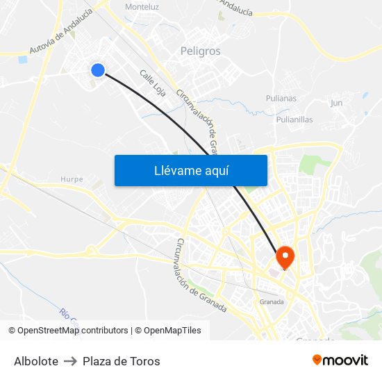 Albolote to Plaza de Toros map