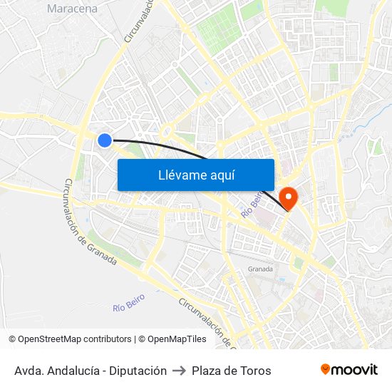 Avda. Andalucía - Diputación to Plaza de Toros map