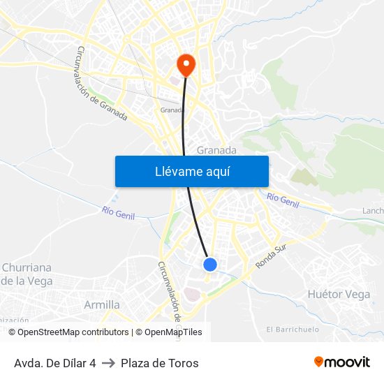Avda. De Dílar 4 to Plaza de Toros map