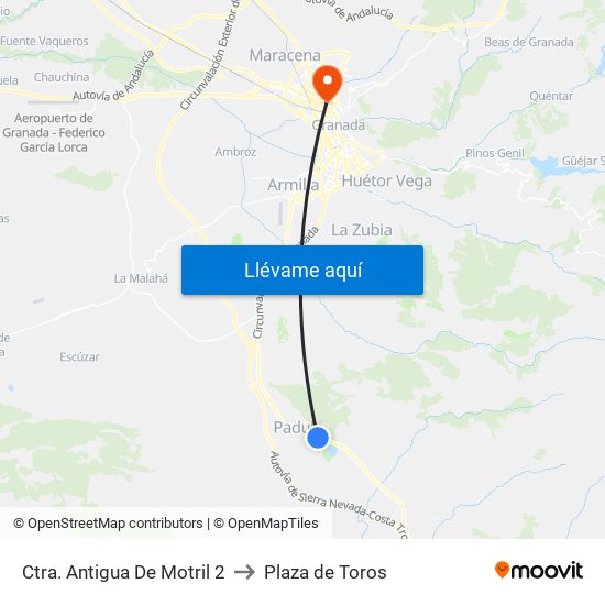 Ctra. Antigua De Motril 2 to Plaza de Toros map