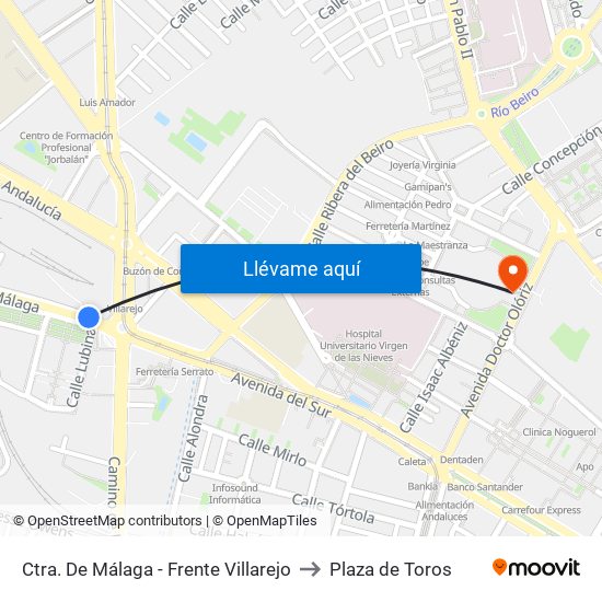 Ctra. De Málaga -  Frente Villarejo to Plaza de Toros map