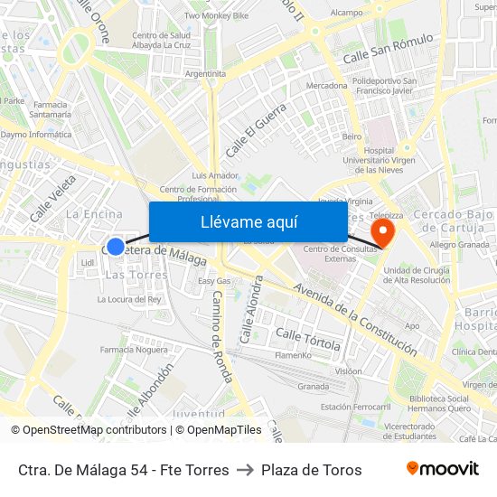 Ctra. De Málaga 54 - Fte Torres to Plaza de Toros map