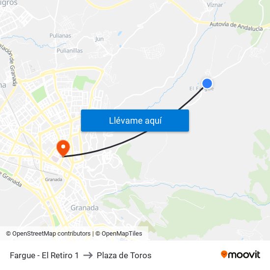 Fargue - El Retiro 1 to Plaza de Toros map