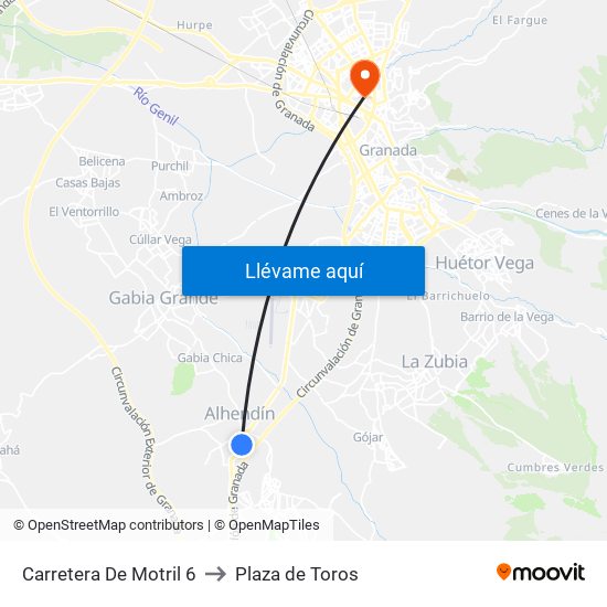 Carretera De Motril 6 to Plaza de Toros map