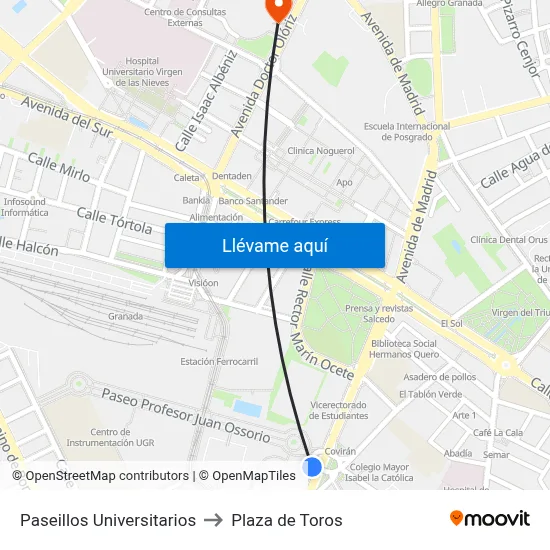 Paseillos Universitarios to Plaza de Toros map