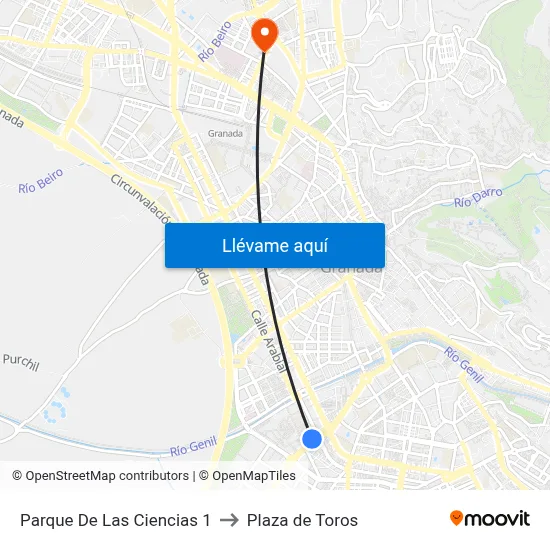 Parque De Las Ciencias 1 to Plaza de Toros map