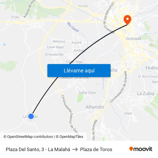 Plaza Del Santo, 3 - La Malahá to Plaza de Toros map
