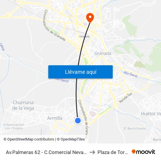 Av.Palmeras 62 - C.Comercial Nevada to Plaza de Toros map