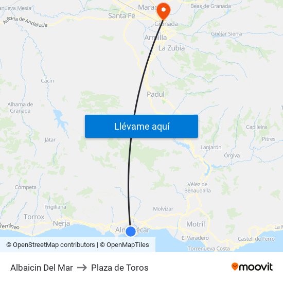 Albaicin Del Mar to Plaza de Toros map