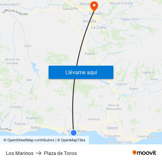 Los Marinos to Plaza de Toros map