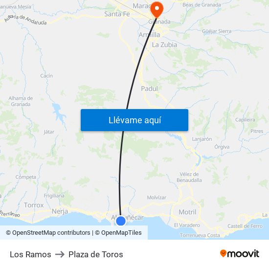Los Ramos to Plaza de Toros map