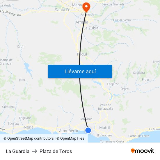 La Guardia to Plaza de Toros map