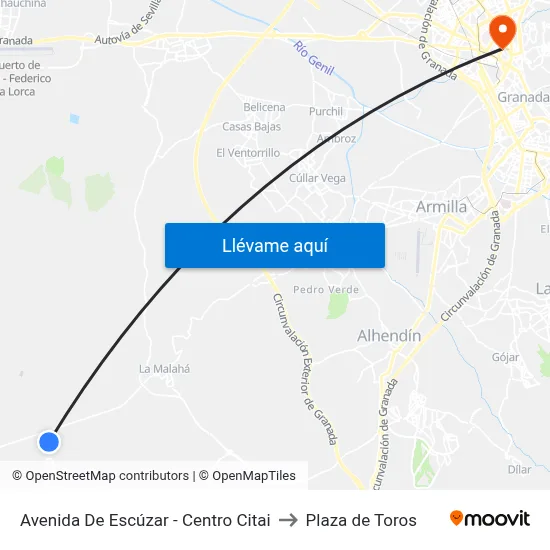 Avenida De Escúzar - Centro Citai to Plaza de Toros map