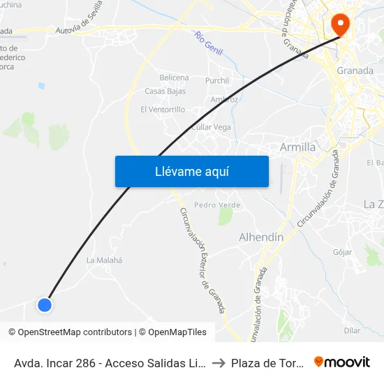 Avda. Incar 286 - Acceso Salidas Lidl to Plaza de Toros map