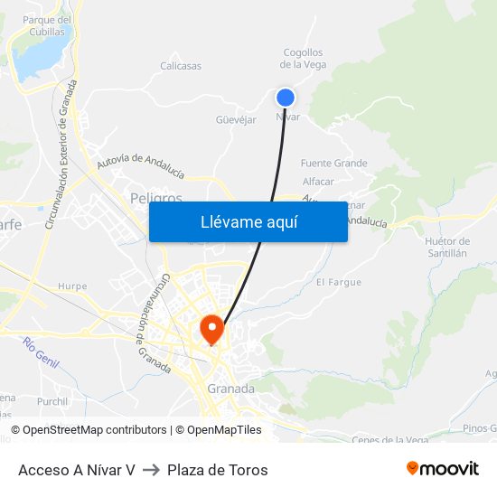Acceso A Nívar V to Plaza de Toros map