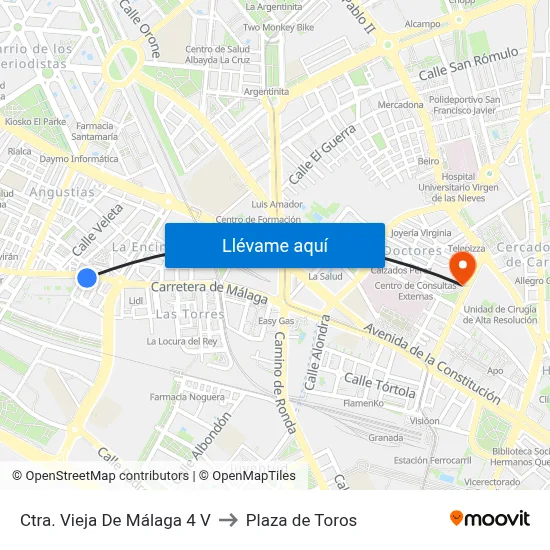 Ctra. Vieja De Málaga 4 V to Plaza de Toros map