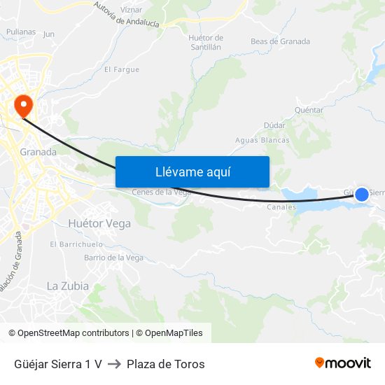 Güéjar Sierra 1 V to Plaza de Toros map