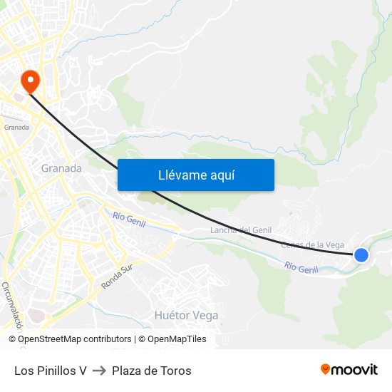 Los Pinillos V to Plaza de Toros map