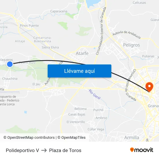 Polideportivo V to Plaza de Toros map