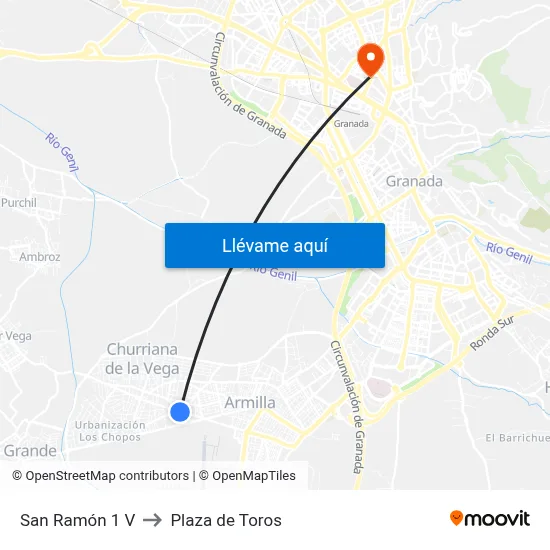 San Ramón 1 V to Plaza de Toros map