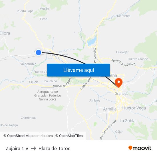 Zujaira 1 V to Plaza de Toros map