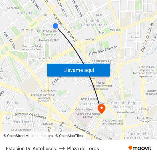 Estación De Autobuses. to Plaza de Toros map