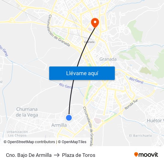 Cno. Bajo De Armilla to Plaza de Toros map