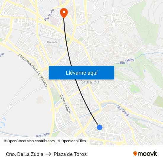 Cno. De La Zubia to Plaza de Toros map