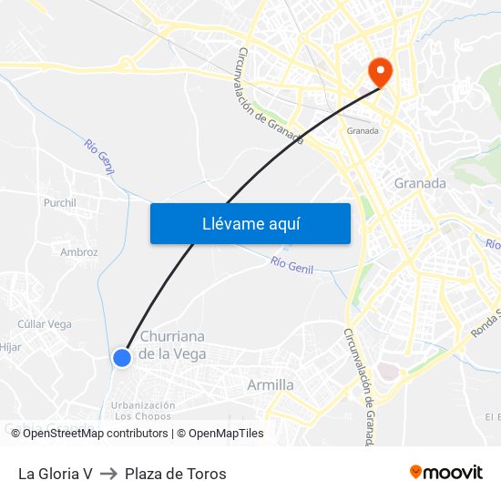 La Gloria V to Plaza de Toros map