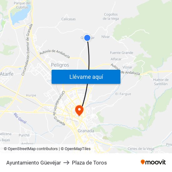 Ayuntamiento Güevéjar to Plaza de Toros map