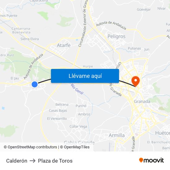 Calderón to Plaza de Toros map