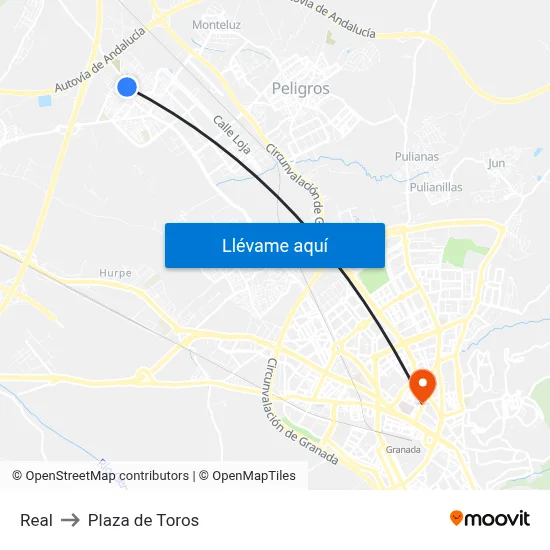 Real to Plaza de Toros map