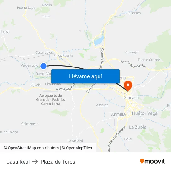 Casa Real to Plaza de Toros map