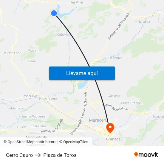Cerro Cauro to Plaza de Toros map